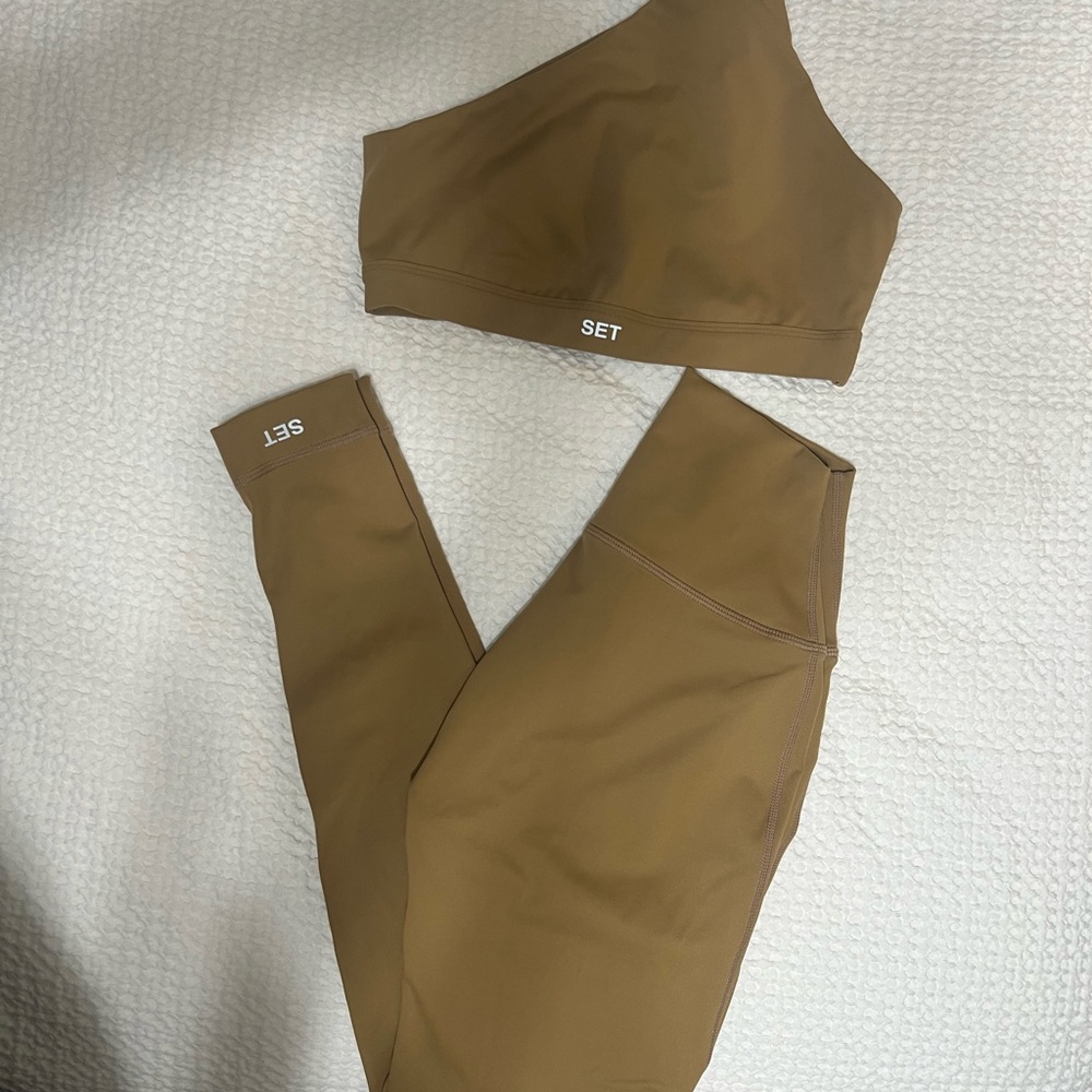 SET Active Brown Asymmetrical Sports Bra & Leggings Set